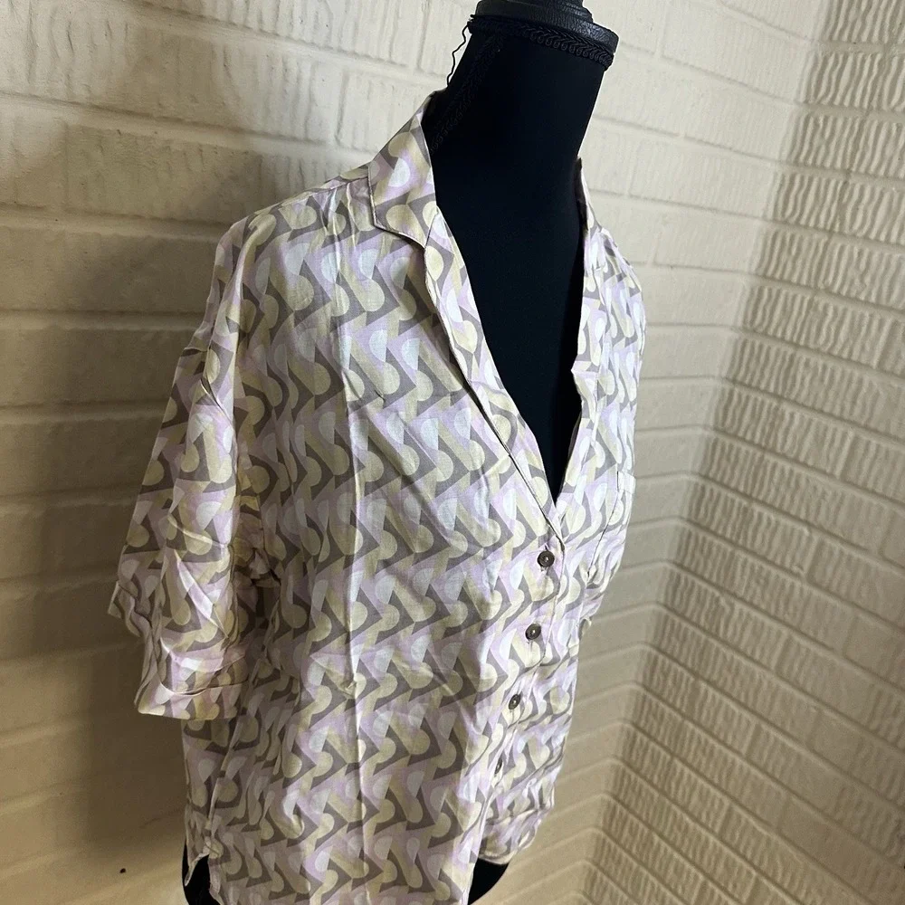 Prana Iguala Willon Retro Geo Button Up Shirt Lightweight 100% Modal Womens Sz S
